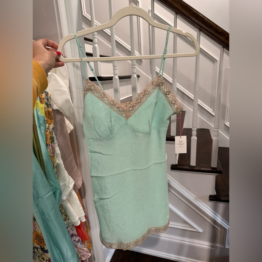 Gold Hawk Silk & Lace Tunic in Tiffany